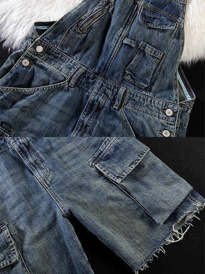 Women's Denim Cargo Overall Shorts