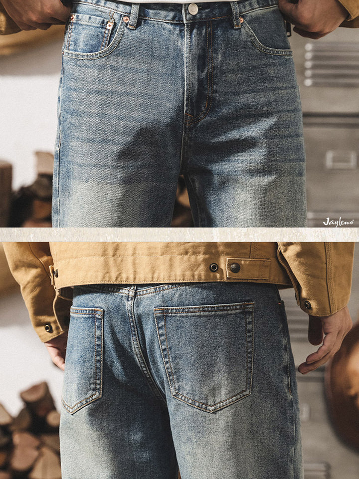 Herren-Jeans im Retro-Stil mit weitem Bein und authentischer Waschung
