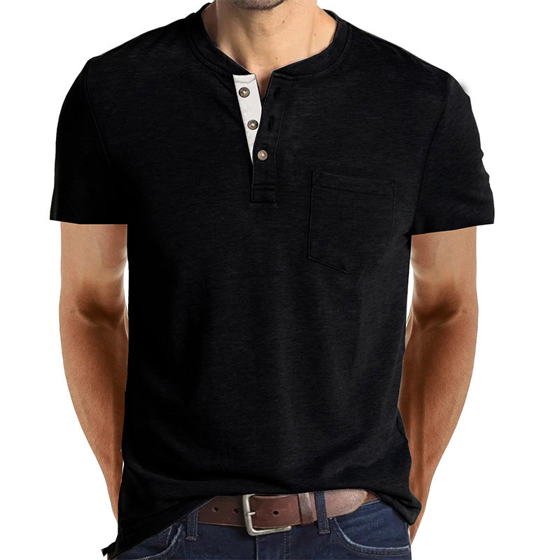 Lässiges Herren-Henley-T-Shirt mit kurzen Ärmeln und Tasche