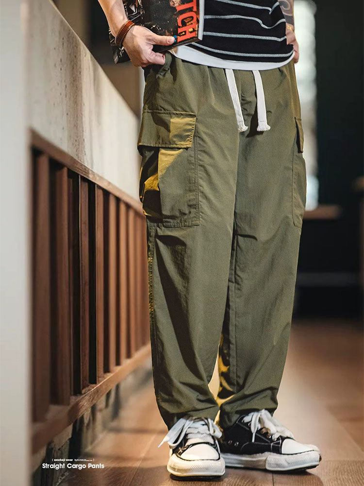 Herren Gerade‑Schnitt‑Cargohose aus Nylon mit Kordelbund