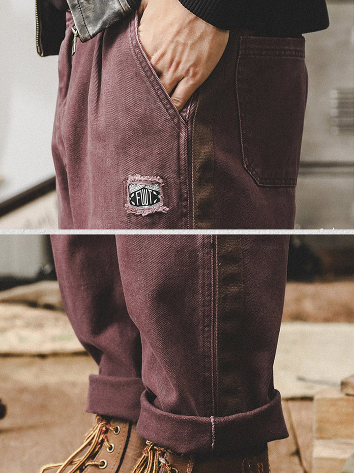 Pantalon décontracté vintage pour homme en 100 % coton avec bandes latérales contrastantes