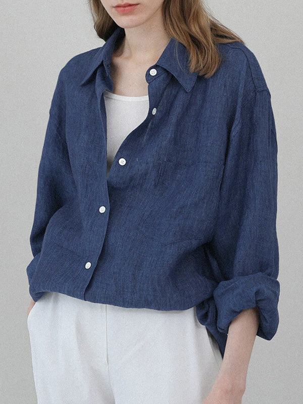 Chemise à manches longues en 100% lin avec poche poitrine