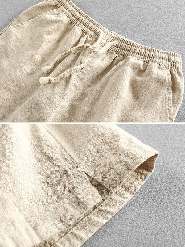 Pantaloncini casual da uomo in ramia e cotone con coulisse