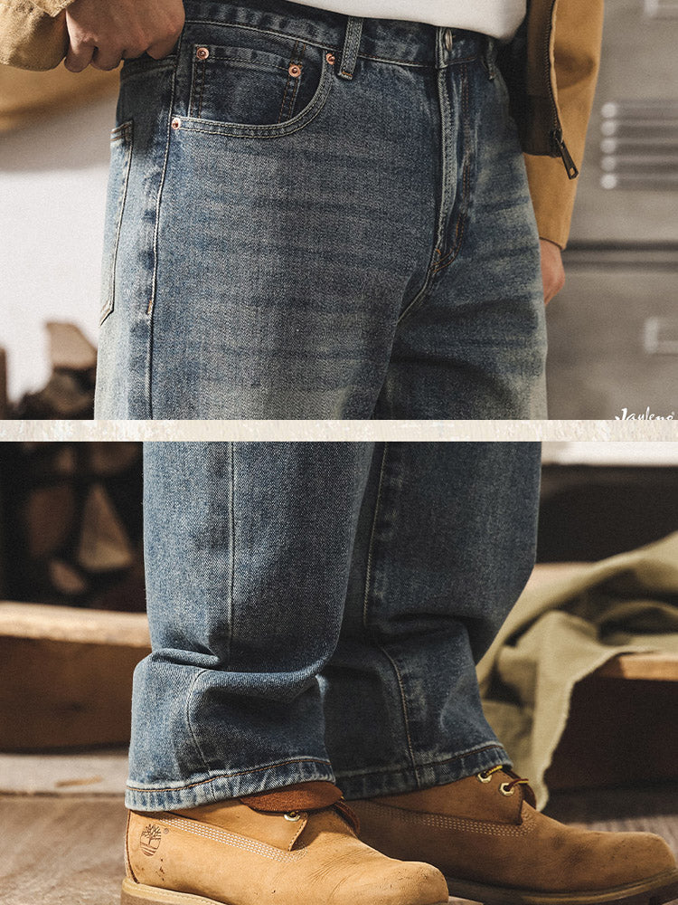 Herren-Jeans im Retro-Stil mit weitem Bein und authentischer Waschung