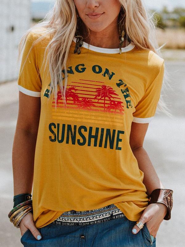Camiseta estampada de palmeras "Bring On The Sunshine" para mujer