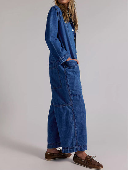 Damen-Jumpsuit aus Denim mit weitem Bein