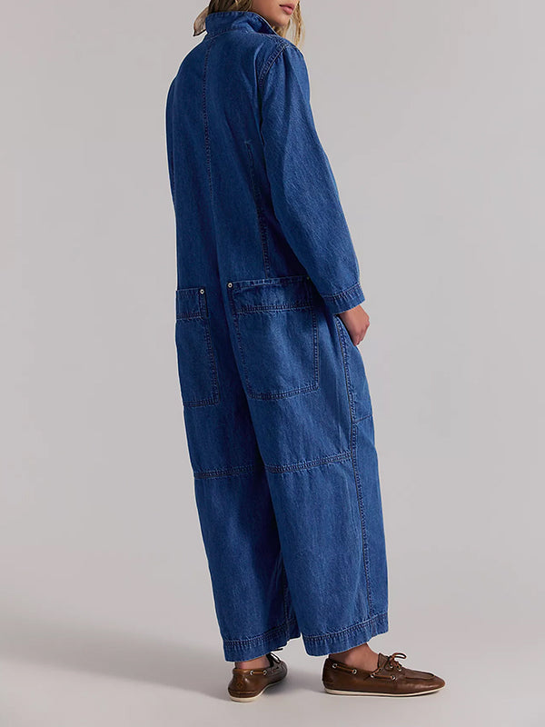 Damen-Jumpsuit aus Denim mit weitem Bein