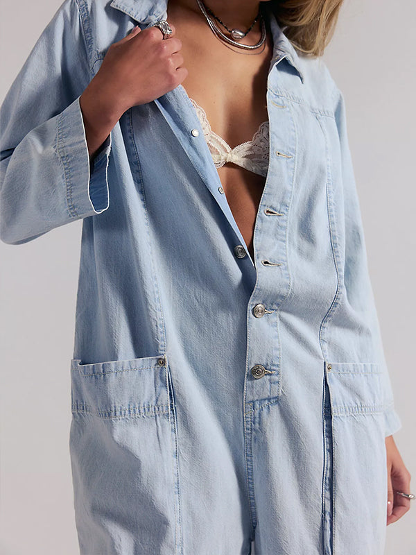 Damen-Jumpsuit aus Denim mit weitem Bein