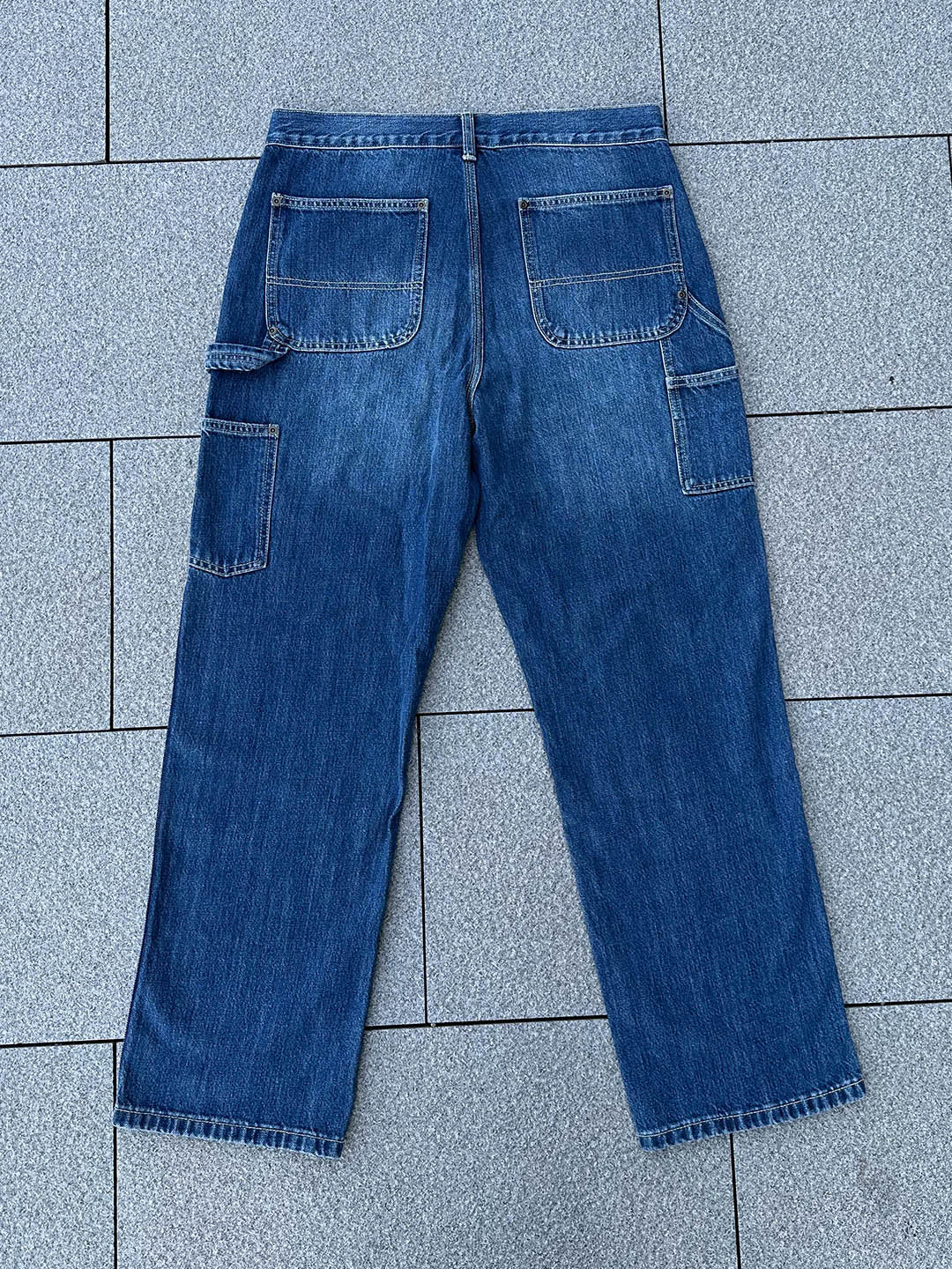 Pantalon de charpentier pour homme en denim selvedge délavage moyen – Liquidation