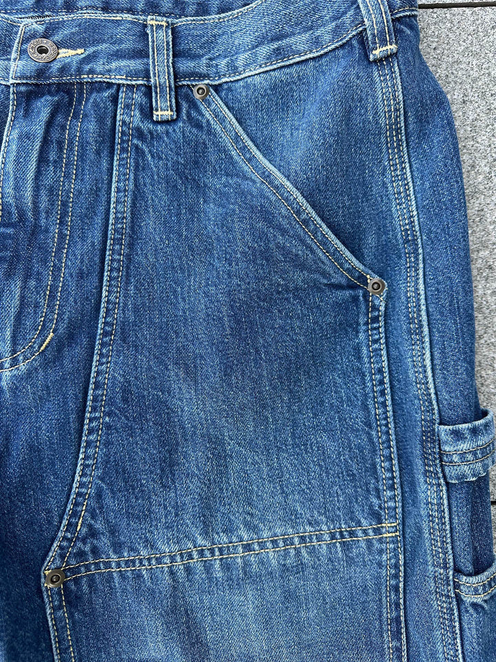 Pantalon de charpentier pour homme en denim selvedge délavage moyen – Liquidation