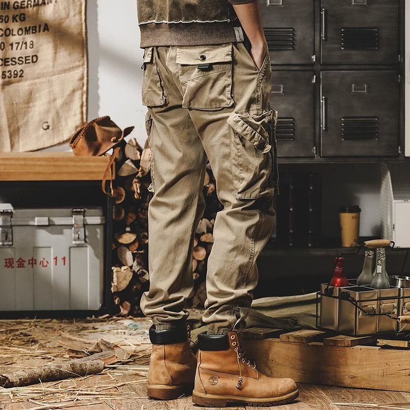Pantalones cargo deportivos de algodón elástico con múltiples bolsillos para hombre