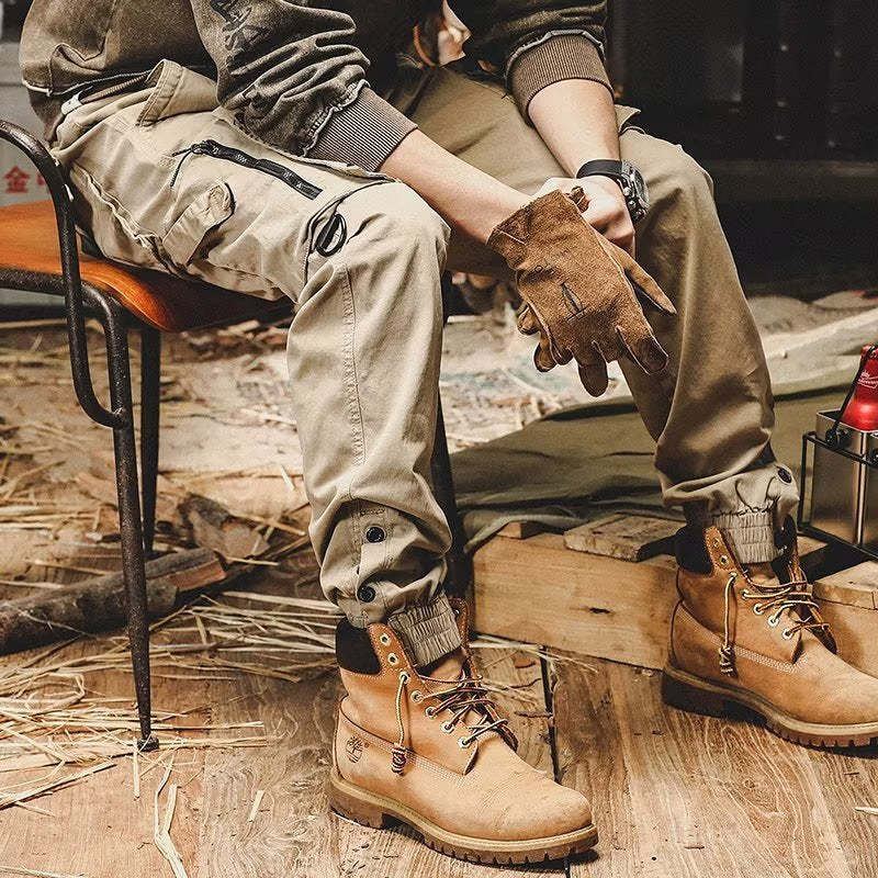 Pantalones cargo deportivos de algodón elástico con múltiples bolsillos para hombre