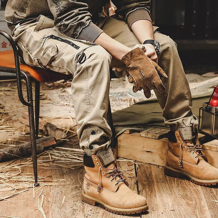 Pantalones cargo deportivos de algodón elástico con múltiples bolsillos para hombre
