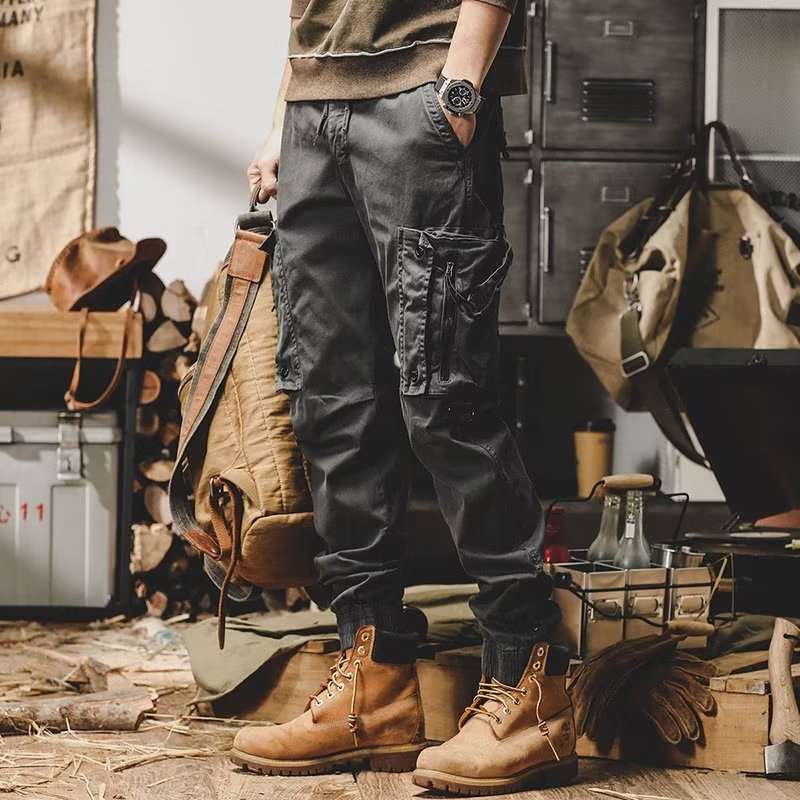 Pantalones cargo deportivos de algodón elástico con múltiples bolsillos para hombre