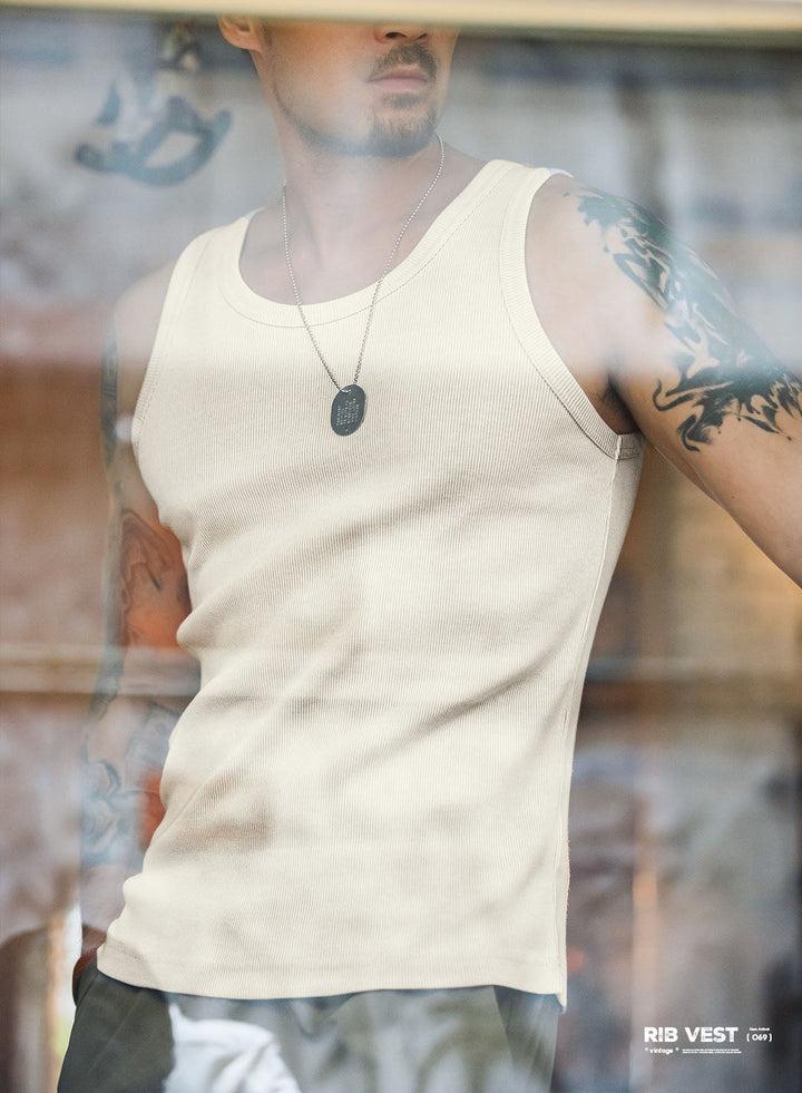 Camiseta de Tirantes Acanalada de Corte Entallado para Hombre