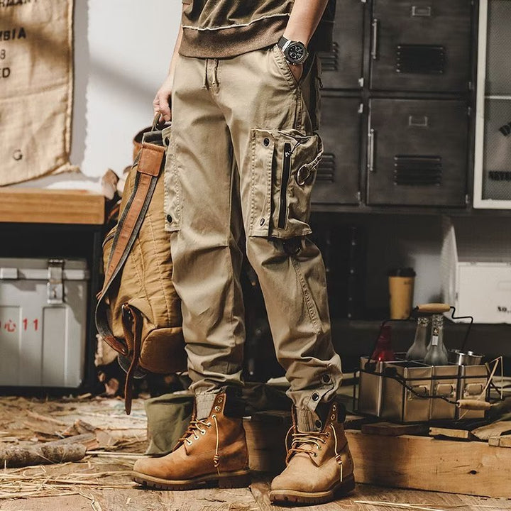 Pantalones cargo deportivos de algodón elástico con múltiples bolsillos para hombre