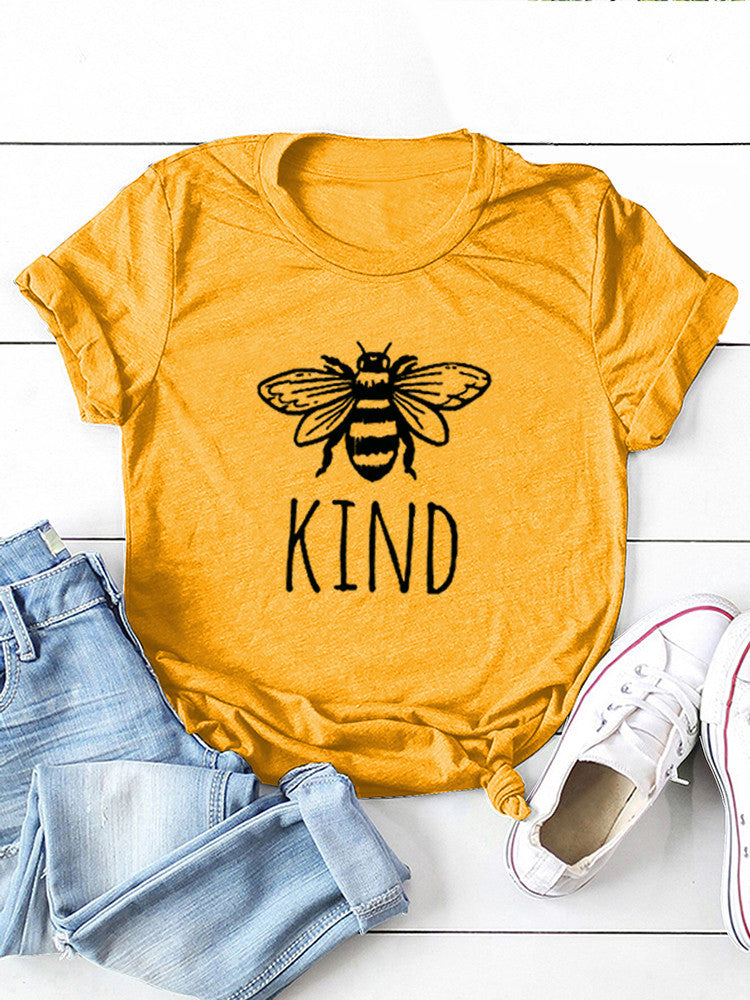 Camiseta de algodón con estampado Bee Kind para mujer
