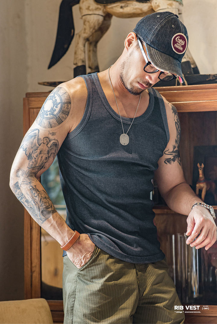 Camiseta de Tirantes Acanalada de Corte Entallado para Hombre