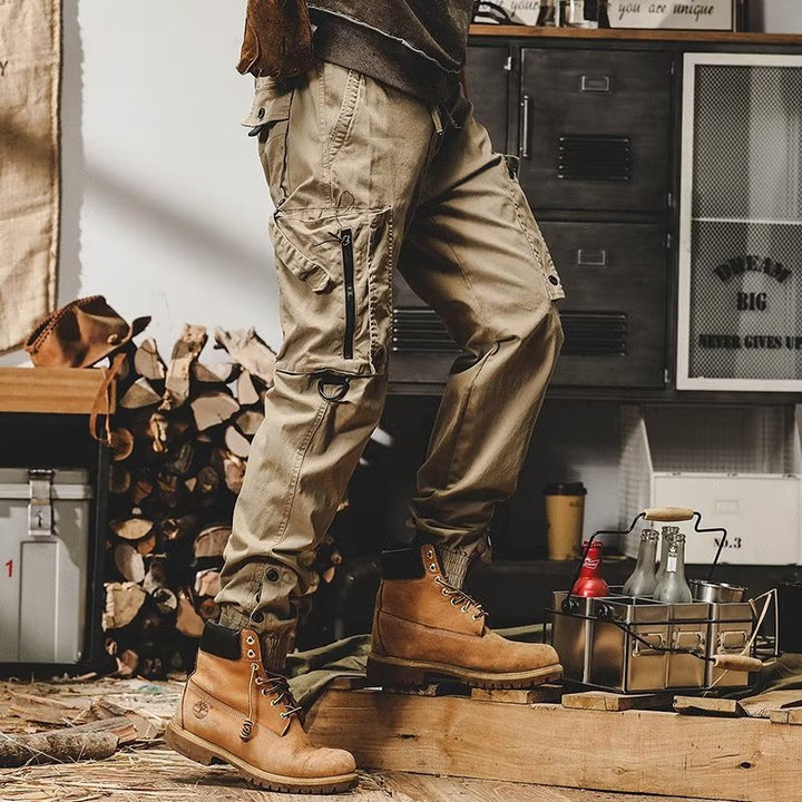 Pantalones cargo deportivos de algodón elástico con múltiples bolsillos para hombre