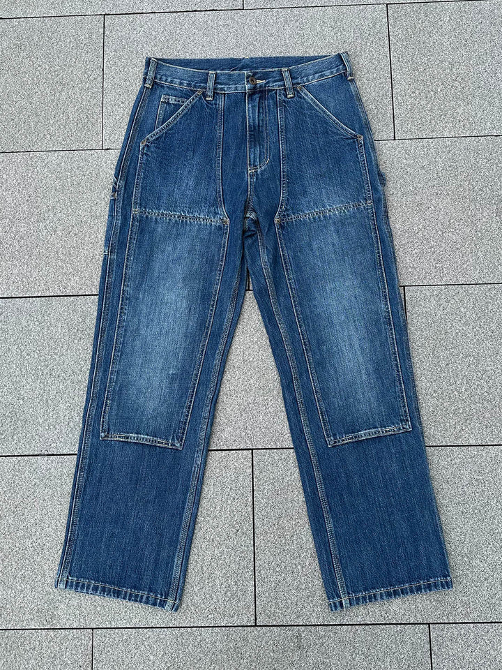 Pantalon de charpentier pour homme en denim selvedge délavage moyen – Liquidation