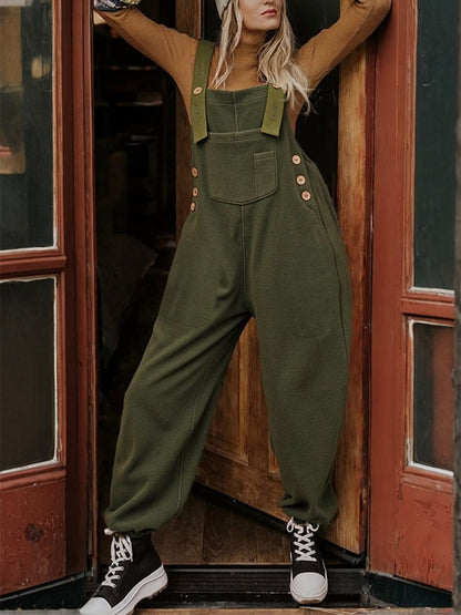 Women's Fleece Overalls with Coconut Shell Buttons