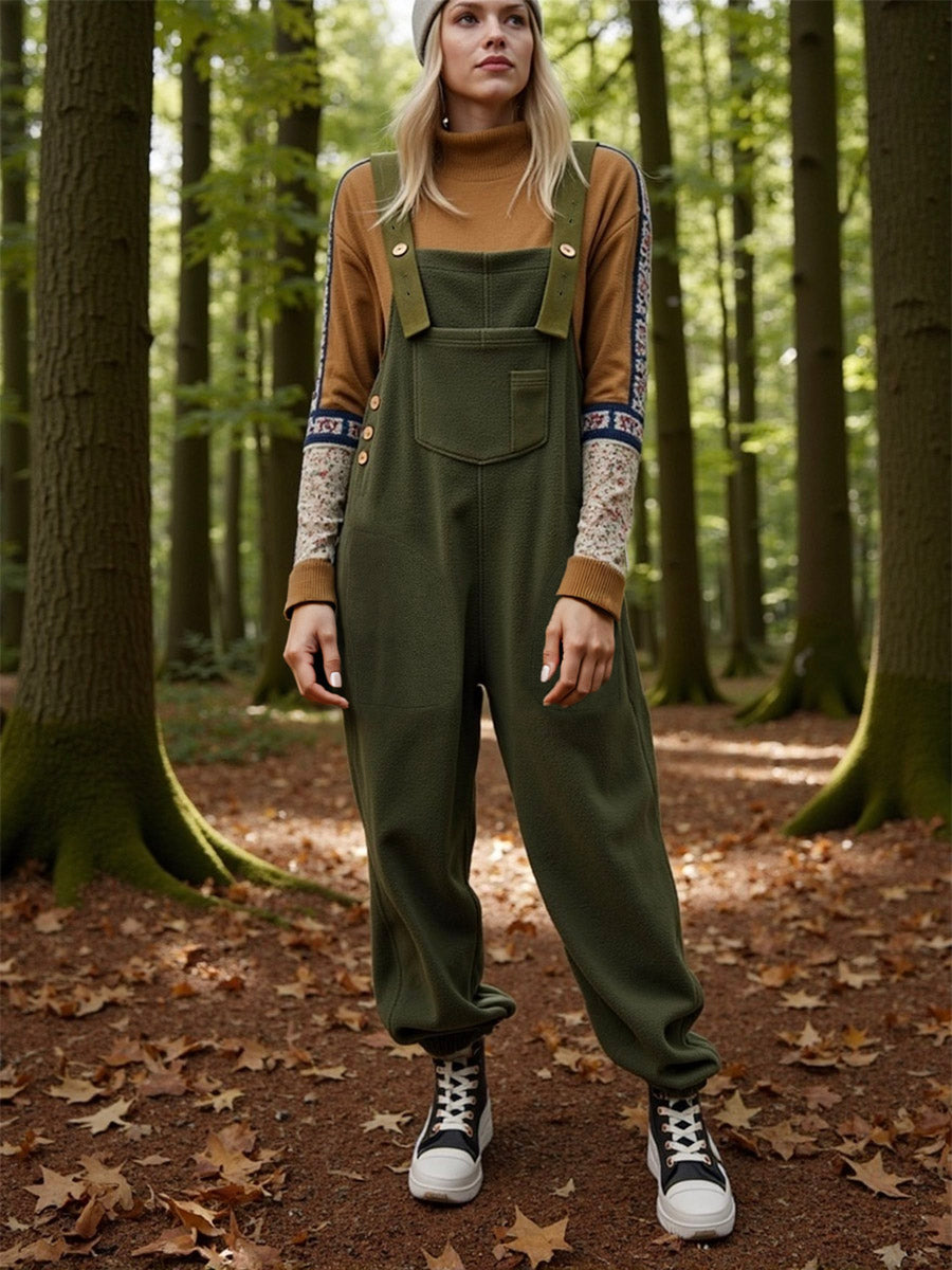 Women's Fleece Overalls with Coconut Shell Buttons
