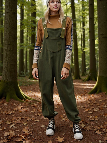 Women's Fleece Overalls with Coconut Shell Buttons