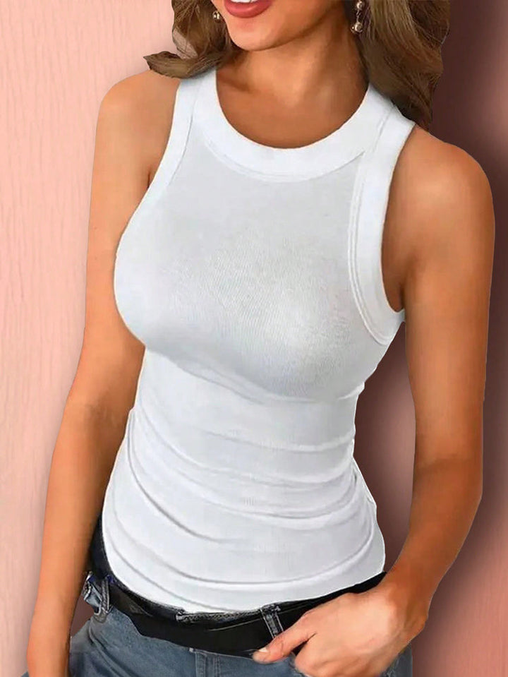 Camiseta de Tirantes Acanalada de Corte Entallado para Mujer