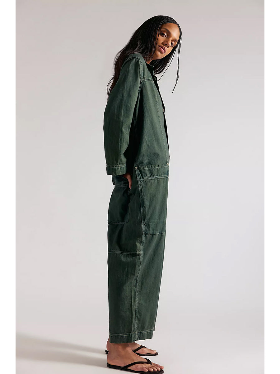 Damen-Jumpsuit aus Denim mit weitem Bein