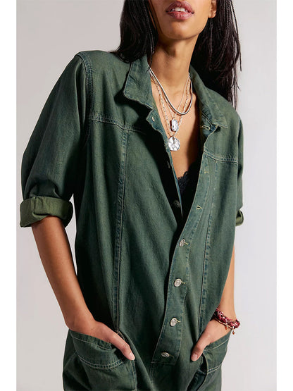Damen-Jumpsuit aus Denim mit weitem Bein