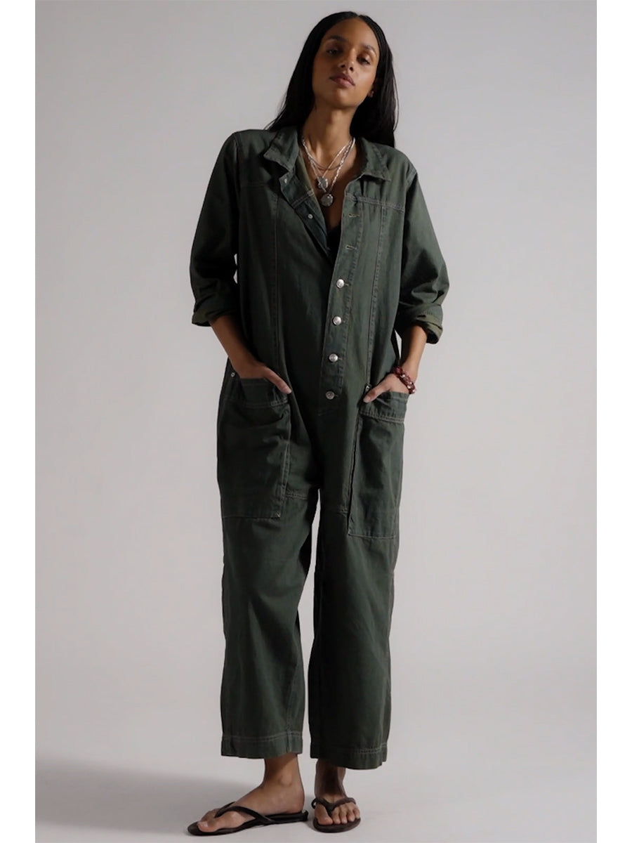Damen-Jumpsuit aus Denim mit weitem Bein