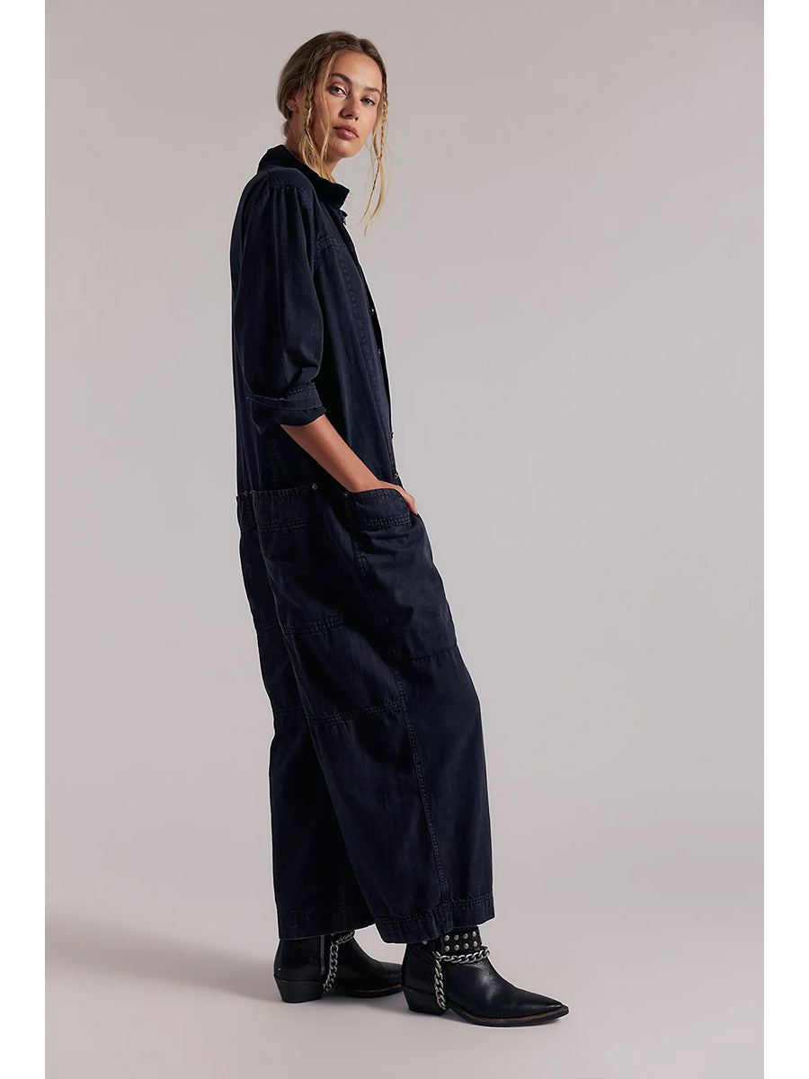 Damen-Jumpsuit aus Denim mit weitem Bein