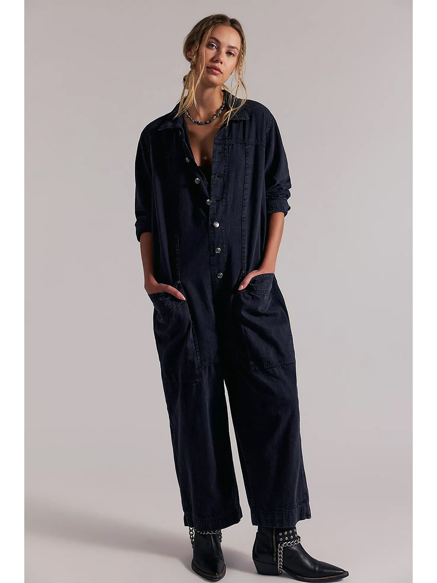 Damen-Jumpsuit aus Denim mit weitem Bein