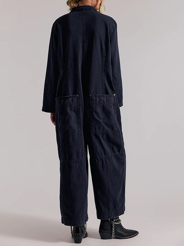 Damen-Jumpsuit aus Denim mit weitem Bein
