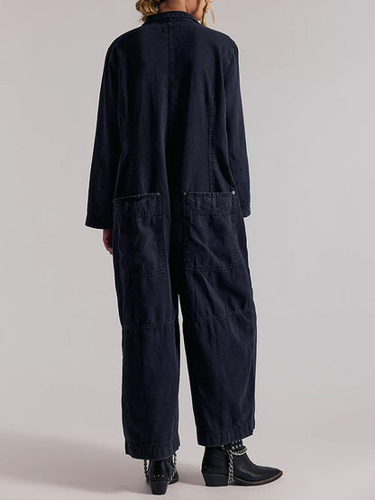 Damen-Jumpsuit aus Denim mit weitem Bein