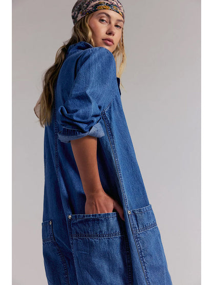 Damen-Jumpsuit aus Denim mit weitem Bein