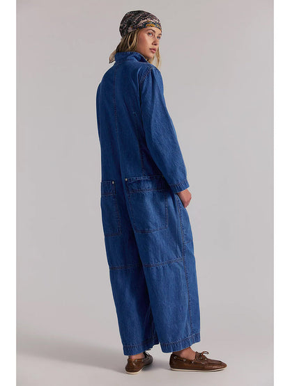 Damen-Jumpsuit aus Denim mit weitem Bein
