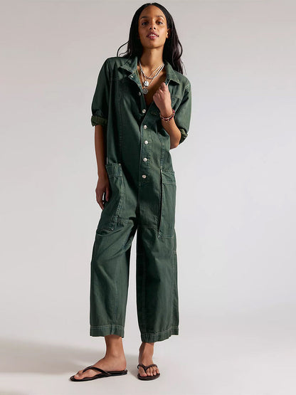 Damen-Jumpsuit aus Denim mit weitem Bein