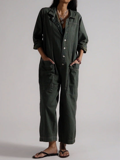 Damen-Jumpsuit aus Denim mit weitem Bein
