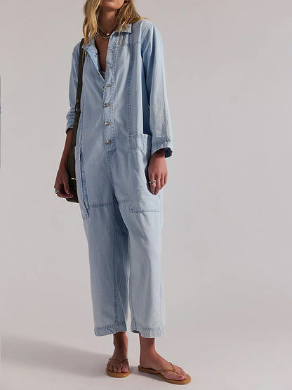 Damen-Jumpsuit aus Denim mit weitem Bein