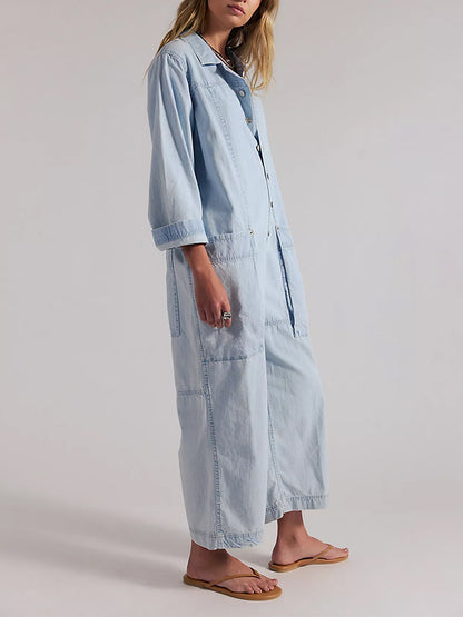 Damen-Jumpsuit aus Denim mit weitem Bein