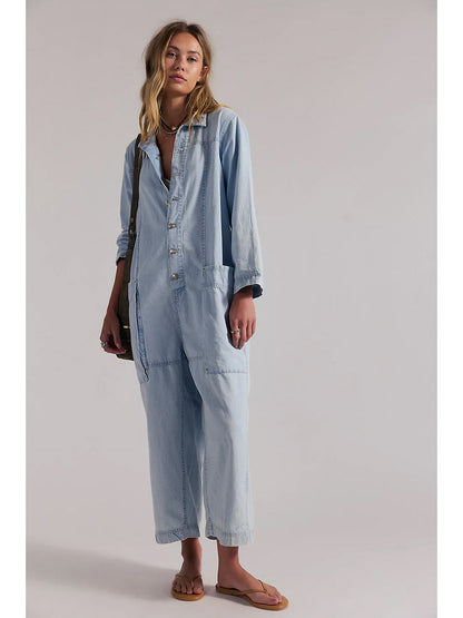 Damen-Jumpsuit aus Denim mit weitem Bein