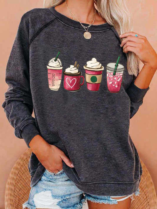 Sweatshirt mit Herz-Kaffee-Print